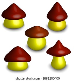 Various mushrooms. Vector set of three-dimensional shapes for design