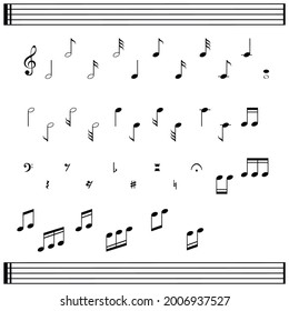 Various music notes icon set in black. Vector illustration.