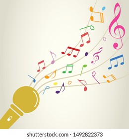 Various music notes with microphone vector illustration
