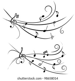 Various music notes on ornamental staff