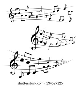 Various music notes on stave, vector illustration