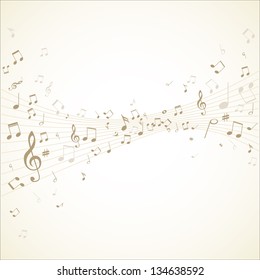 Various music notes on stave, vector illustration