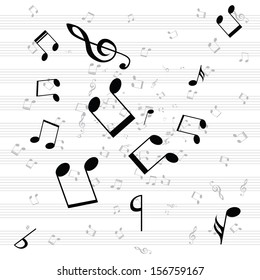 Various music notes on stave, vector illustration