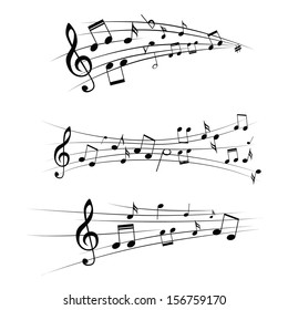 Various music notes on stave, vector illustration