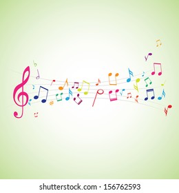 Various music notes on stave, vector illustration