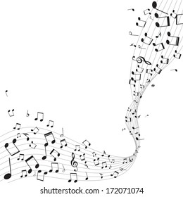 Various music notes on stave, vector illustration