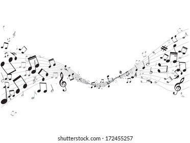 Various Music Notes On Stave, Vector Illustration
