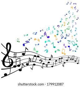 Various music notes on stave, vector illustration 