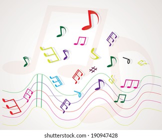 Various music notes on stave, vector illustration