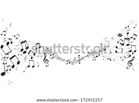 Various music notes on stave, vector illustration