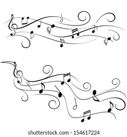 Various music notes on swirly staff