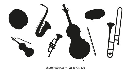 Various musical instruments arranged in a creative pattern for a vibrant design project