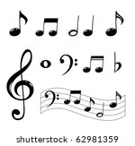 Various musical notes in black