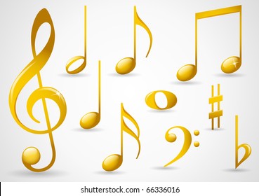 Various Musical Notes In Gold