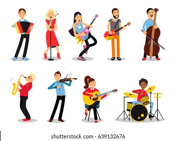 Various musicians, characters in flat style vector illustration