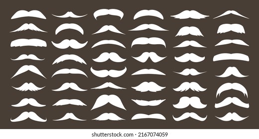 Various mustache collection. Vintage, retro mustaches. Facial hair, hipster beard. Vector illustration