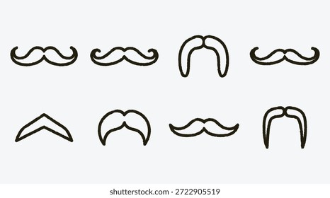 Varios estilos de bigote y Formas en líneas negras sobre un fondo gris claro para el uso del Diseño gráfico