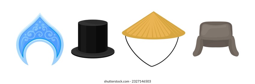 Various National Headdress and Hat as Ethnic Head Cover Vector Set