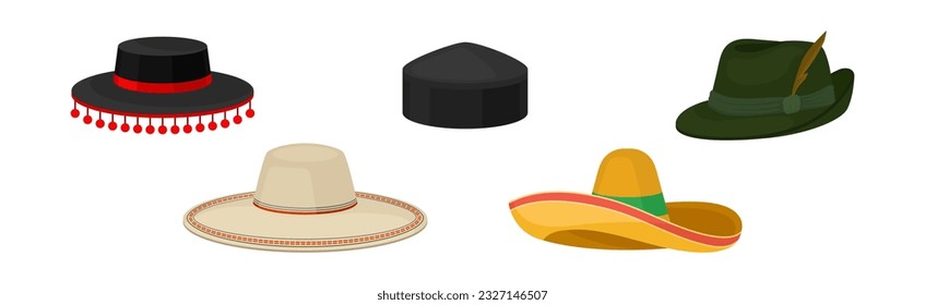 Various National Headdress and Hat as Ethnic Head Cover Vector Set