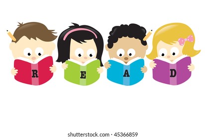 Various nationalities students reading books