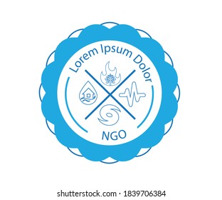 Various natural disaster management icon based logo vector illustration with dummy text and white background, for NGO or non-governmental organization industry.