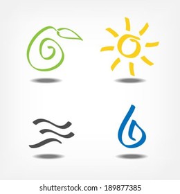  Various nature icons / design elements (sun,leaf,wind,drop)