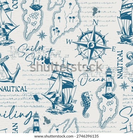 Various nautical elements including a captain with a pipe a ship and compass symbols. It displays a theme of sailing and regattas with a maritime style.