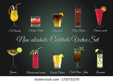 Various non-alcoholic cocktails vector set