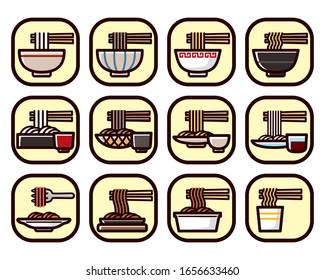 Conjunto de iconos de platos de fideos variados