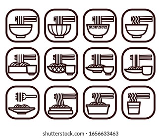 Various noodle dishes icon set