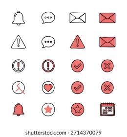 Diversos iconos de notificación, incluyendo alertas y mensajes