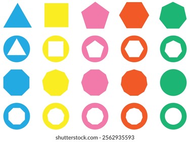 Various number of geometric shape. Different types of regular polygons. 2d geometric shapes. triangle, square, pentagon, hexagon, heptagon, octagon, nonagon, decagon, hendecagon, dodecagon vector set.