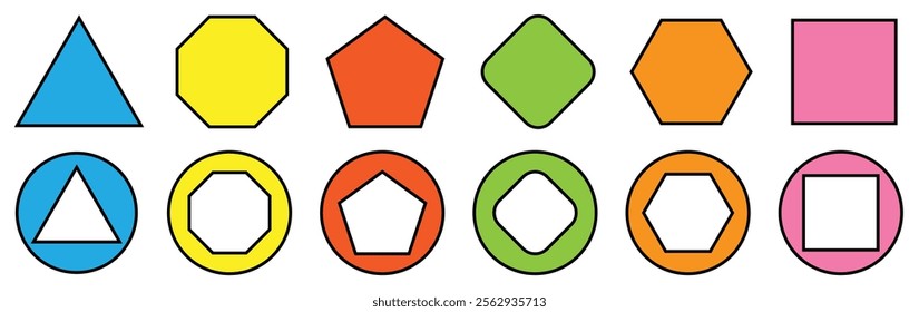 Various number of geometric shape. Different types of regular polygons. 2d geometric shapes. triangle, square, pentagon, hexagon, heptagon, octagon, nonagon, decagon, hendecagon, dodecagon vector.