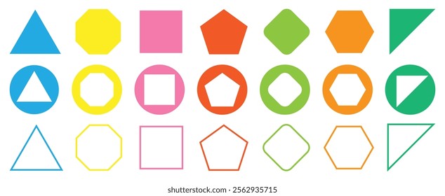 Various number of geometric shape. Different types of regular polygons. 2d geometric shapes. triangle, square, pentagon, hexagon, heptagon, octagon, nonagon, decagon, hendecagon, dodecagon vector.