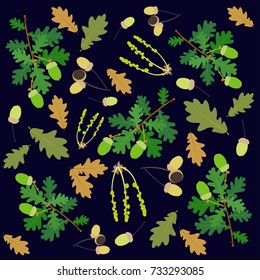 Various oak tree element. Plant vector background.