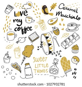 Various object in doodle style, cute hand drawn background