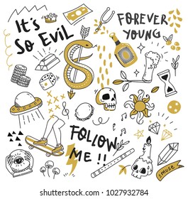 Various object in doodle style, cute hand drawn background