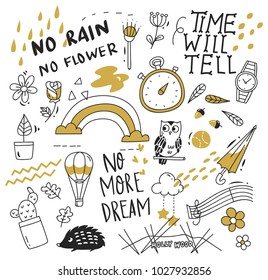 Various object in doodle style, cute hand drawn background