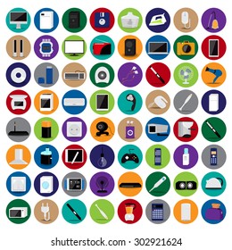 Various Objects And Appliances Icons Set - Isolated On Background - Vector Illustration, Graphic Design, Editable For Your Design 