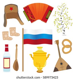 various objects as symbols of Russia