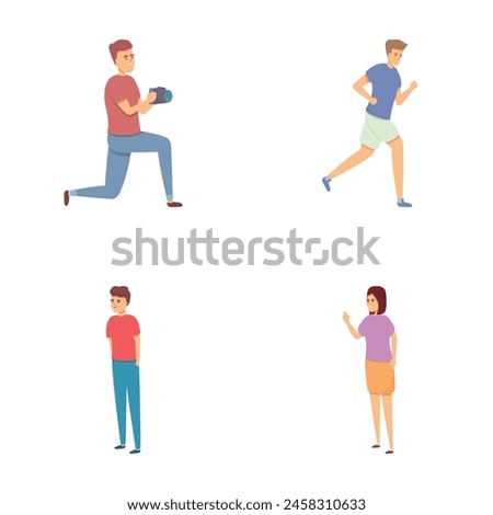 Various occupation icons set cartoon vector. People enjoying different hobby. Activity, pastime