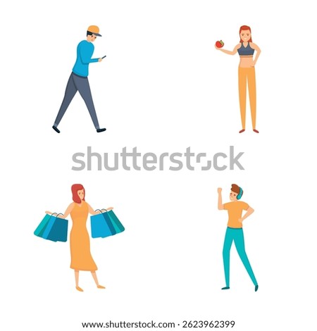 Various occupation icons set cartoon vector. People busy with different thing. Activity, pastime, hobby