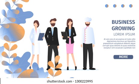 Various Occupation People Job Fair Flat Banner. Career Uniform Staff Set. Manager Woman, Female Paramedic, Pilot Man and Restaurant Chef Pose for Labor Day Cartoon Vector Illustration