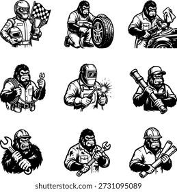 Various occupational appearances of the gorilla character