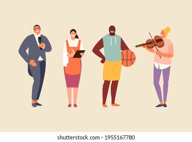 Various occupations. Basketball player, violinist singer waitress Vector collection