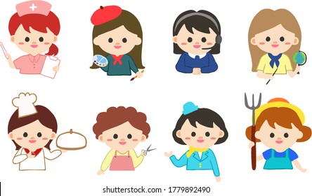 diversas ocupaciones, diseño de personajes de trabajo, varios iconos, personajes lindos, Icono ocupacional