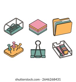 Various office stationery supplies in a neat arrangement