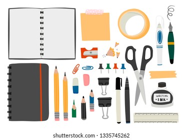 Various Office Tools Hand Drawn Big Stock Vector (Royalty Free ...