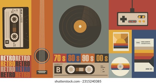 Various old-fashioned items on a retro background. Concept retro or vintage background.