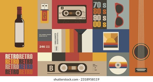 Various old-fashioned items on a retro background. Concept retro or vintage background.